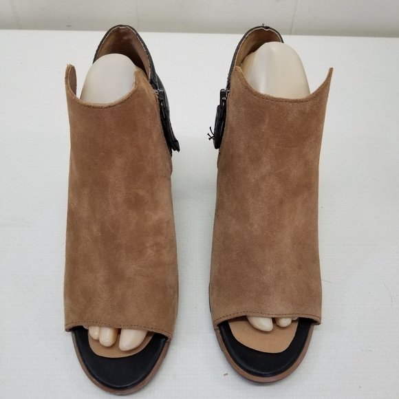 Sorel‎ 9.5 Leather 2 Tone Black Brown Heeled Open Toe Booties NADIA - Picture 13 of 13